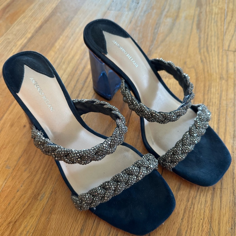 ANTONIO MELANI Black and Silver Slingback Heels